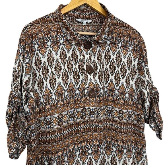JOHN MARK rayon linen boho tunic top L artsy lagenlook pockets festival Paisley - Picture 3 of 7